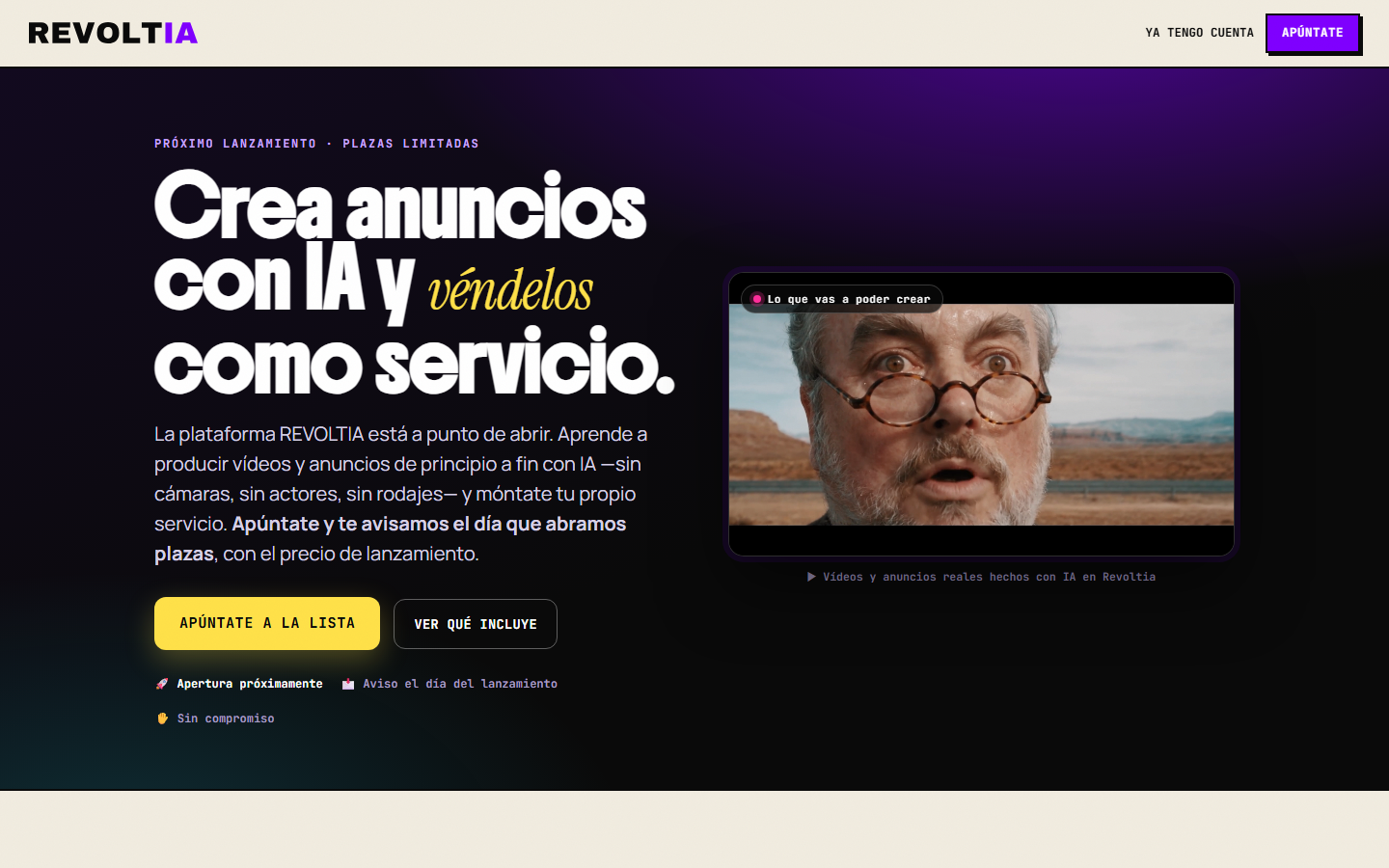 Landing de venta del curso Revoltia